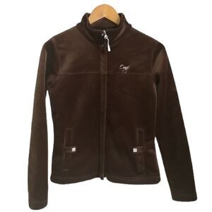 ORAGE Brown Soft Velvet Athleisure Athletic Zipper Front Fleece Jacket Small